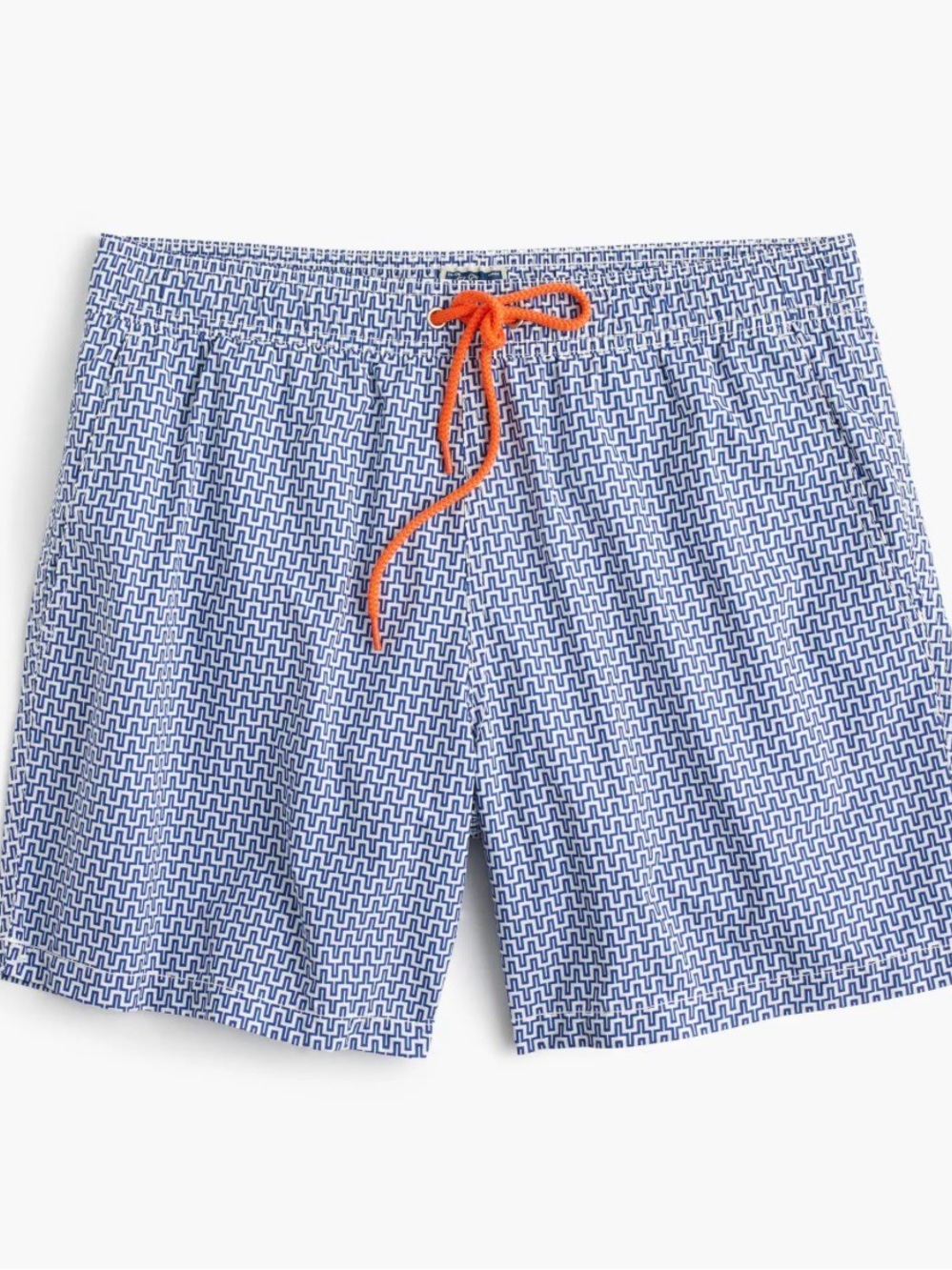 J. Crew Blue Geo Swim Trunks with Orange Drawstring